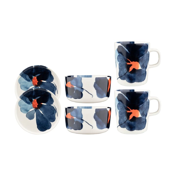 Valssi breakfast set 6 pieces - White-dark blue-orange - Marimekko