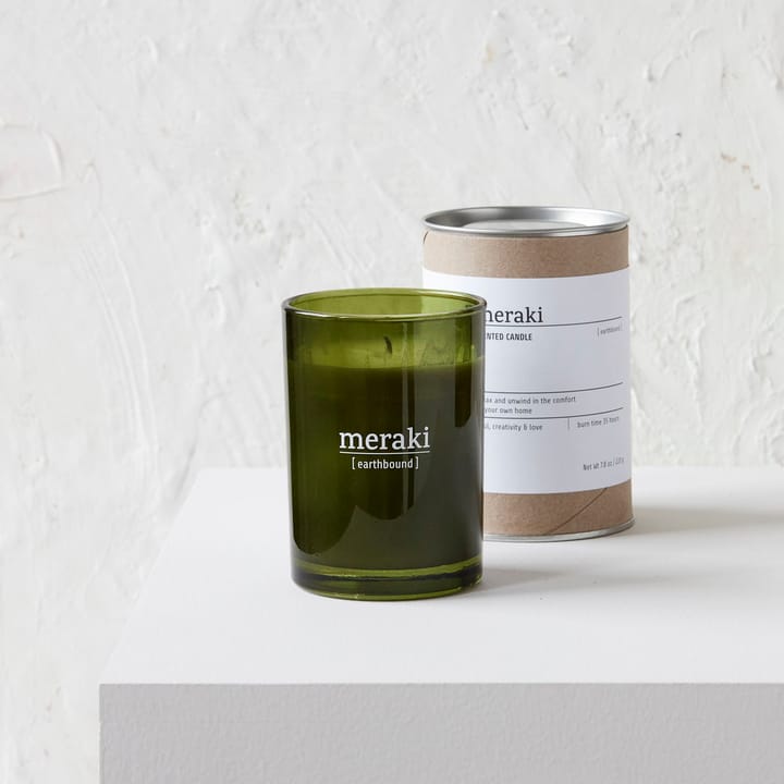 Meraki scented candle green glass 35 hours, earthbound Meraki