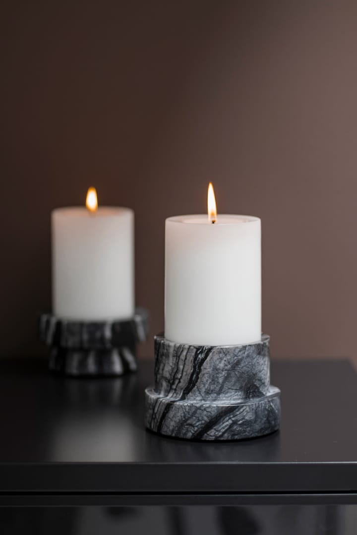 Marble candle holder for block candle 6.5 cm, Black-Grey Mette Ditmer