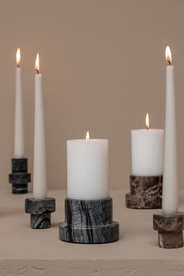 Marble candle holder for block candle 6.5 cm - Black-Grey - Mette Ditmer