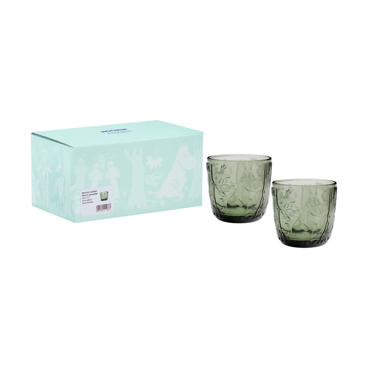 Moomin drinking glass 28 cl 2-pack, Pine green Moomin Arabia