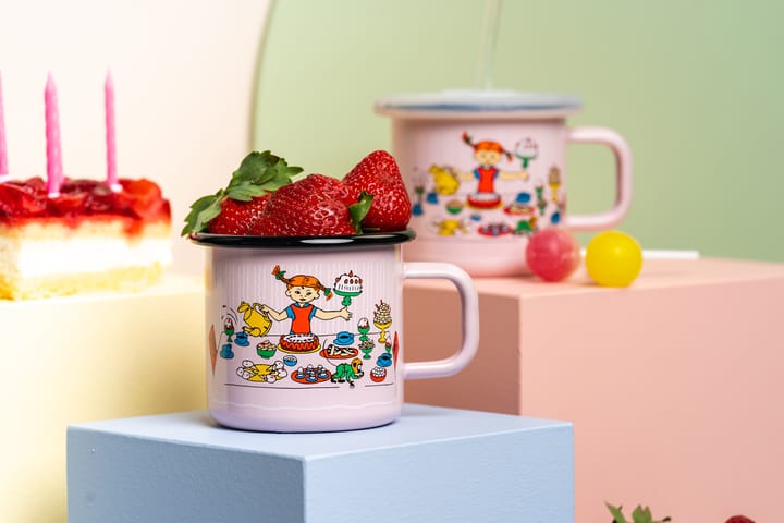 Pippi's birthday enamel mug 3.7 dl, Pink Muurla