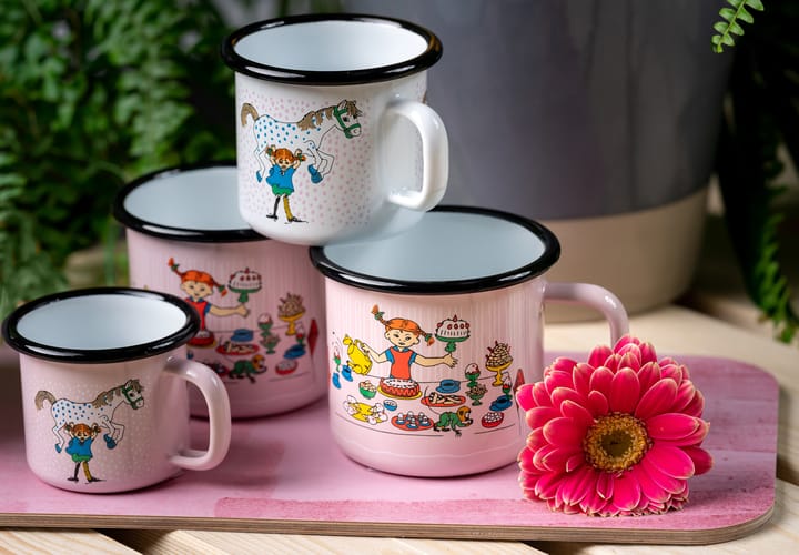 Pippi's birthday enamel mug 3.7 dl, Pink Muurla