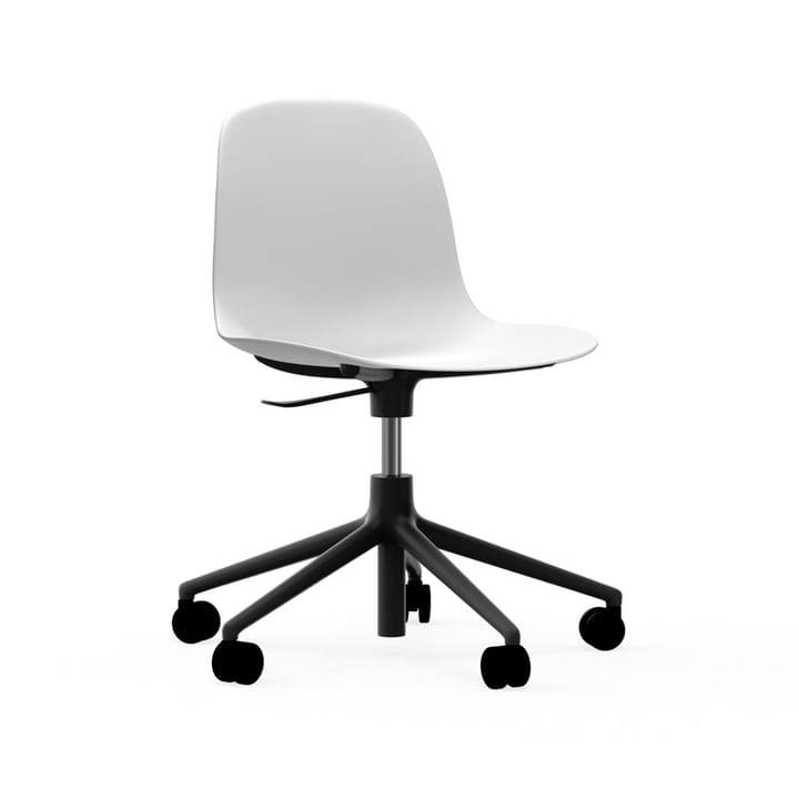 Form swivel chair, 5W office chair, White, black aluminium, wheels Normann Copenhagen