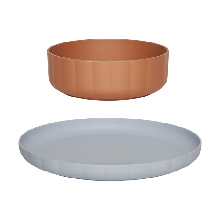 Pullo plate & bowl 2 pieces, Caramel-ice blue OYOY