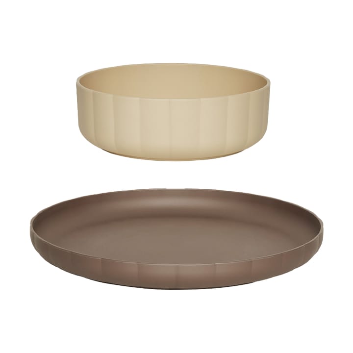 Pullo plate & bowl 2 pieces, Taupe-vanilla OYOY