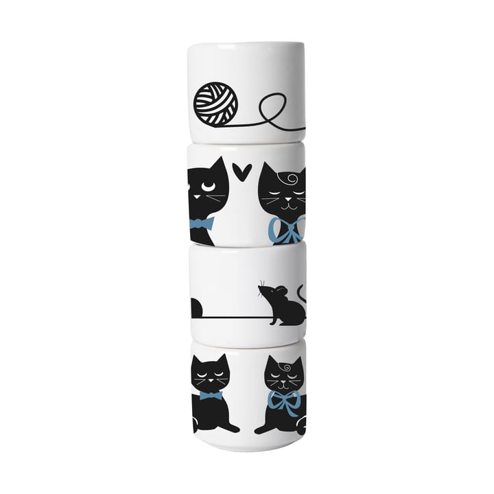 Cat family egg cup 4 pieces - White-black-blue - Pluto Design