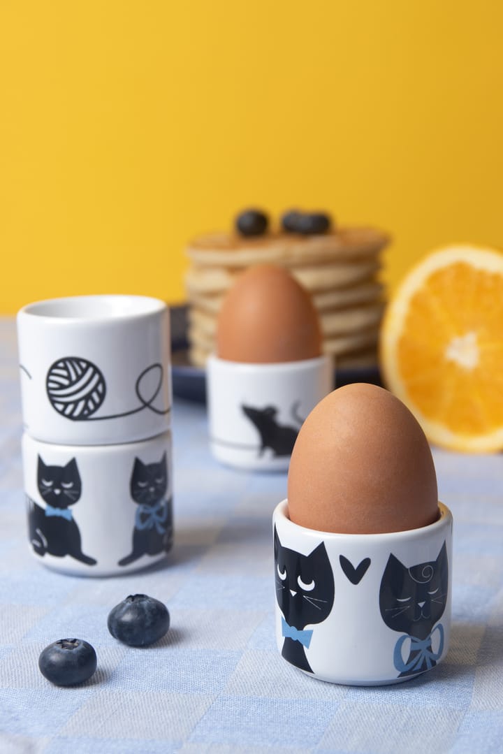 Cat family egg cup 4 pieces, White-black-blue Pluto Design