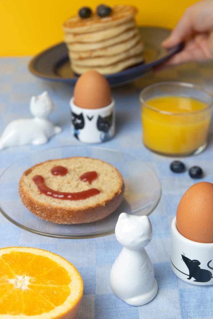 Cat family egg cup 4 pieces, White-black-blue Pluto Design