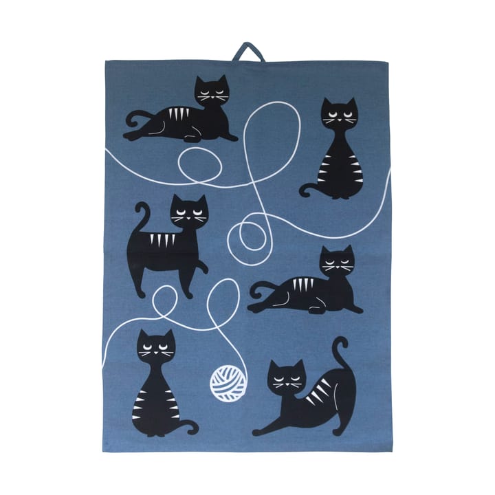 Cat family kitchen towel 50x70 cm, Blue-black-white Pluto Design