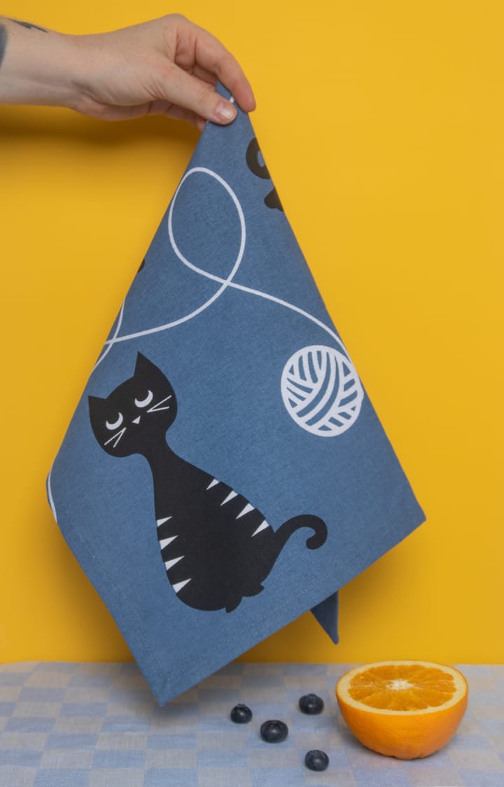 Cat family kitchen towel 50x70 cm, Blue-black-white Pluto Design