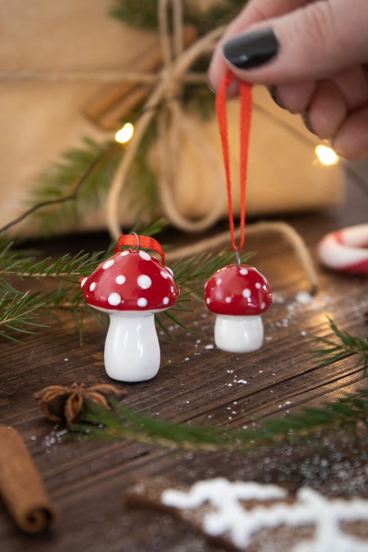 Mushroom Christmas tree bauble 2 st, White-red Pluto Design