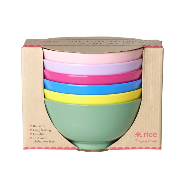 Rice melamine bowl medium Ø15 cm 6 pieces, Multicolor RICE