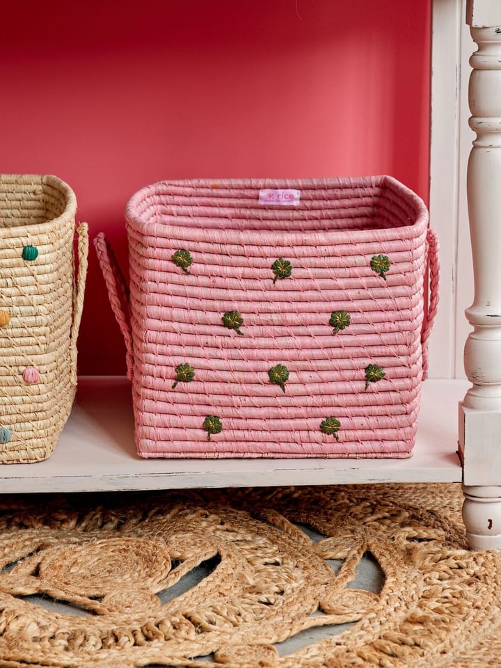 Rice raffia basket with handle 30x30 cm, Pink RICE