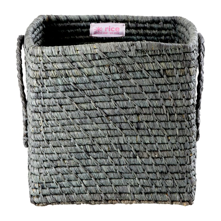 Rice raffia box with handle 20x20 cm - Dark grey - RICE