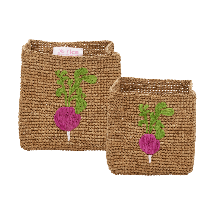 Rice raffia storage basket 2 pieces - Radish Embroidery-Tea - RICE