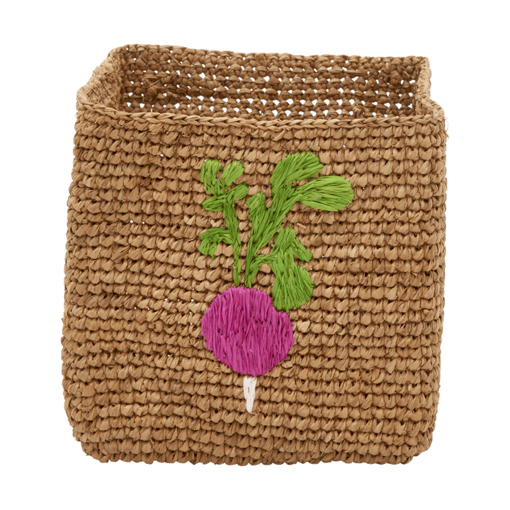 Rice raffia storage basket 2 pieces, Radish Embroidery-Tea RICE