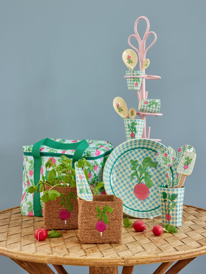 Rice raffia storage basket 2 pieces, Radish Embroidery-Tea RICE