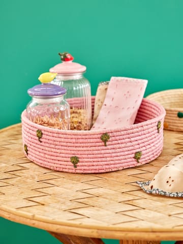 Rice raffia storage basket low Ø35 cm - Pink - RICE