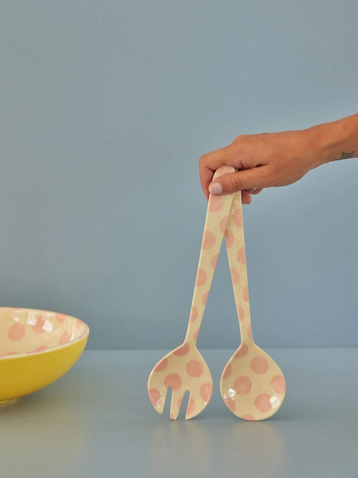 Rice salad servers melamine 2 pieces, Pink dots RICE