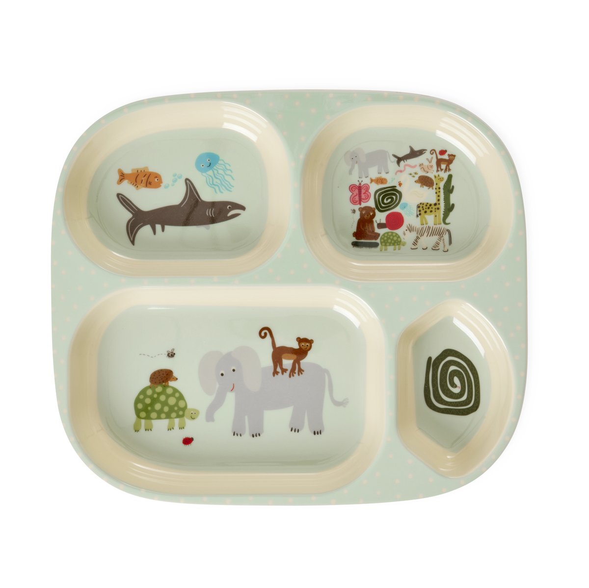 RICE Rice wildlife children"s plate 4 compartments Mint