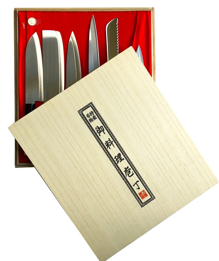 Knife set in balsa box 35x38 cm, 6 pieces Satake