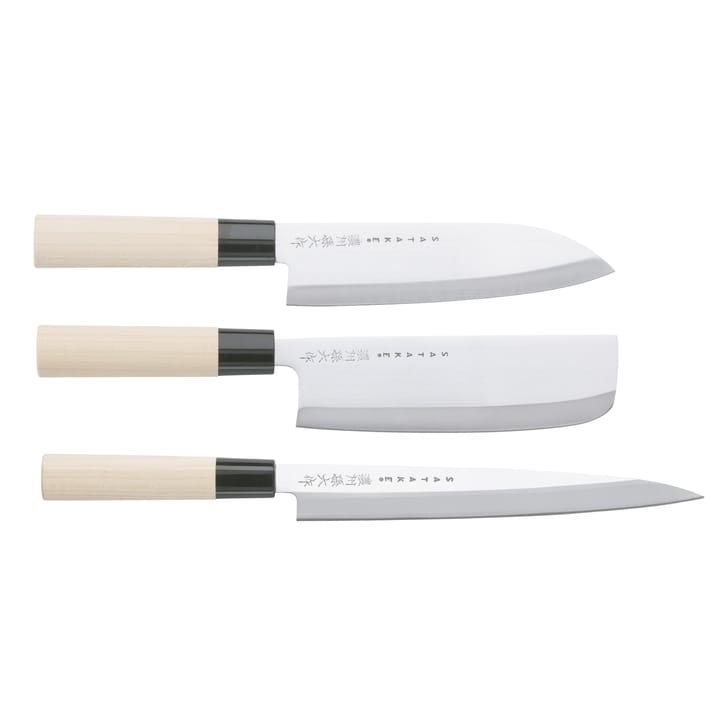 Satake Houcho knife set nakiri, sashimi & santoku, 3 pieces Satake