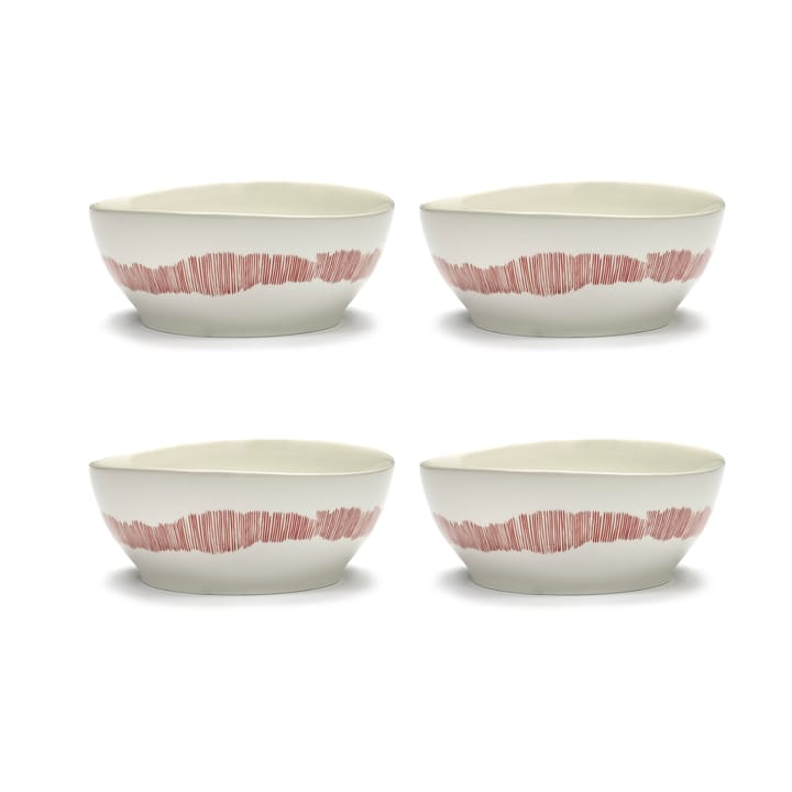 Ottolenghi Feast bowl L Ø17 cm 4-pack, White stripes-red Serax