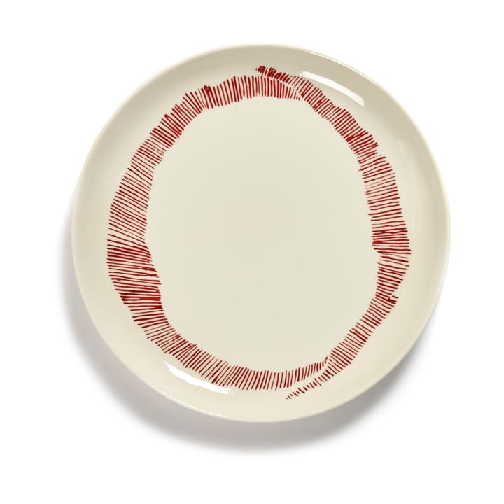 Ottolenghi Feast plate M Ø22,5 cm 2-pack, White stripes-red Serax