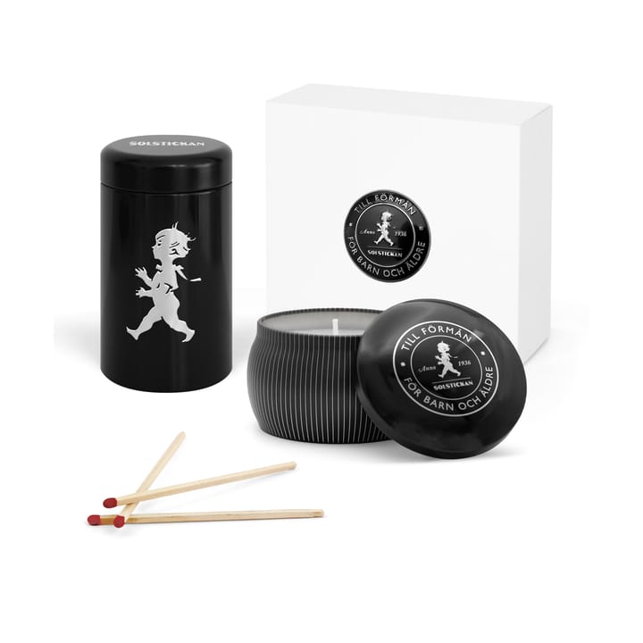 Solstickan gift box scented candles + matchstick tube - Black-scented candle cedarwood - Solstickan Design