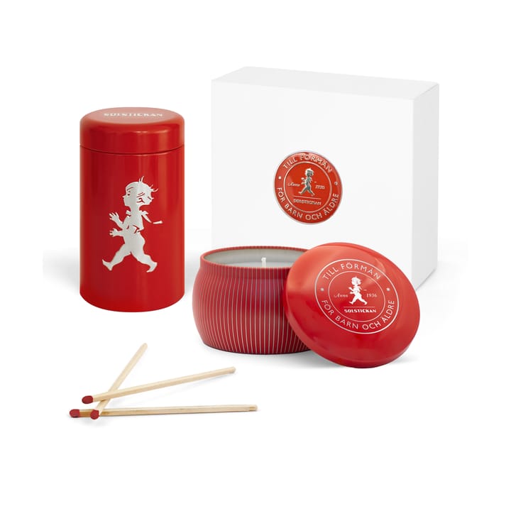 Solstickan gift box scented candles + matchstick tube, Red-scented candle cinnamon & orange Solstickan Design