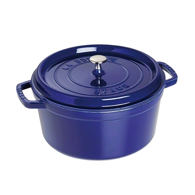 Staub round casserole dish. Three layers of enamel 6.7 l, dark blue STAUB