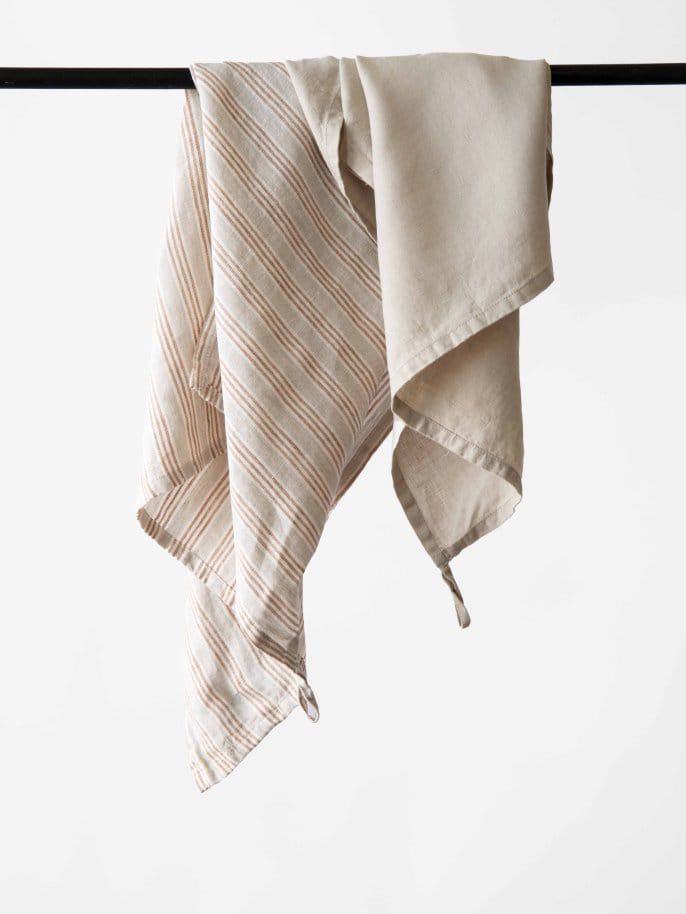 Tell me more kitchen towel linen 50x70 cm, Hazelnut stripe Tell Me More