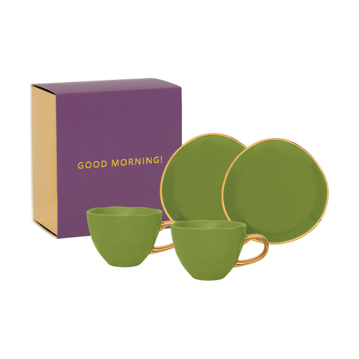 Good Morning gift set Cappuccino mug & saucer 2-pack, Evergreen sprig URBAN NATURE CULTURE