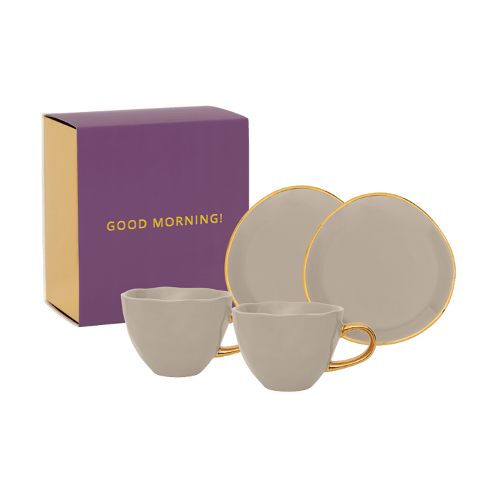 Good Morning gift set Cappuccino mug & saucer 2-pack, Gray morn URBAN NATURE CULTURE