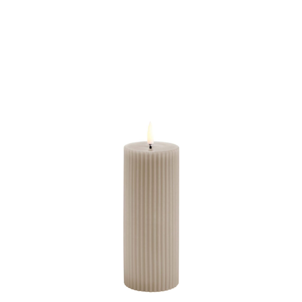 Uyuni Lighting LED Pillar candle Ribbed 5.8x15 cm Sandstone