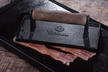 Bacon and grill press cast iron with wooden handle - 21x11 cm - Victoria