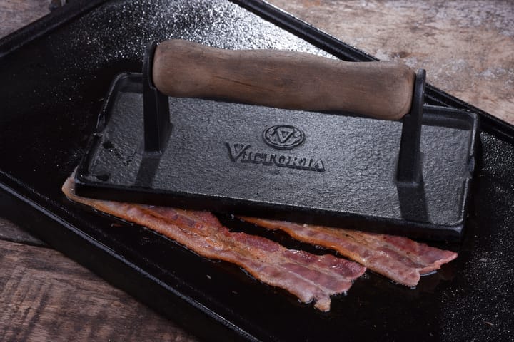 Bacon and grill press cast iron with wooden handle, 21x11 cm Victoria