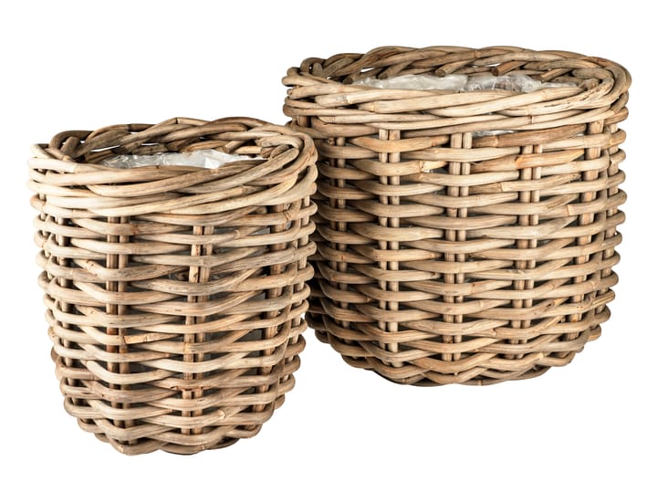 Wide plant container basket 2-pack, Natural rattan Villa Collection