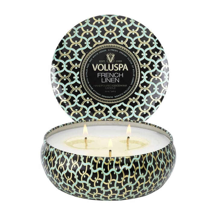 Maison Noir 3-wick Tin scented 40 hours, French Linen Voluspa